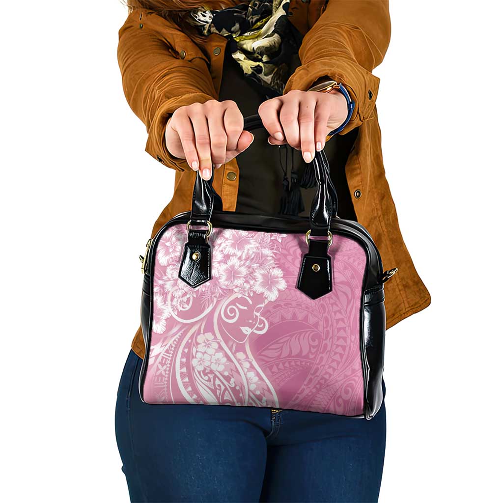 Polynesian Women's Day Shoulder Handbag Pink Hibiscus Flowers With Polynesian Pattern