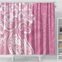 Polynesian Women's Day Shower Curtain Pink Hibiscus Flowers With Polynesian Pattern