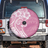 Polynesian Women's Day Spare Tire Cover Pink Hibiscus Flowers With Polynesian Pattern