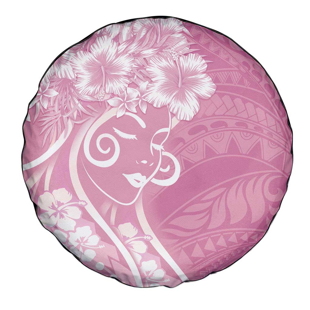 Polynesian Women's Day Spare Tire Cover Pink Hibiscus Flowers With Polynesian Pattern