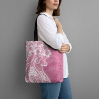 Polynesian Women's Day Tote Bag Pink Hibiscus Flowers With Polynesian Pattern