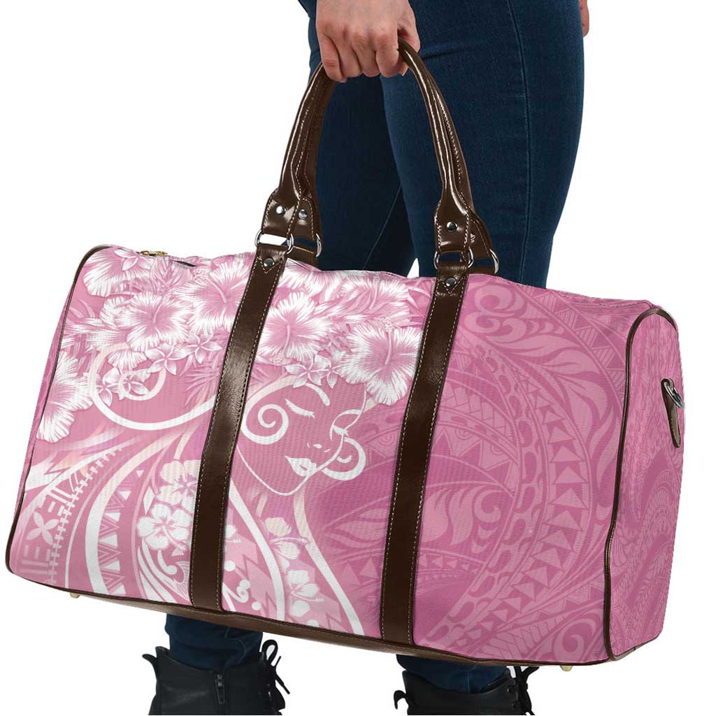 Polynesian Women's Day Travel Bag Pink Hibiscus Flowers With Polynesian Pattern