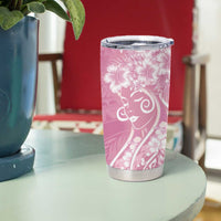 Polynesian Women's Day Tumbler Cup Pink Hibiscus Flowers With Polynesian Pattern