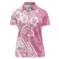 Polynesian Women's Day Women Polo Shirt Pink Hibiscus Flowers With Polynesian Pattern