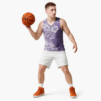 Polynesian Women's Day Basketball Jersey Purple Hibiscus Flowers With Polynesian Pattern