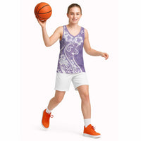 Polynesian Women's Day Basketball Jersey Purple Hibiscus Flowers With Polynesian Pattern