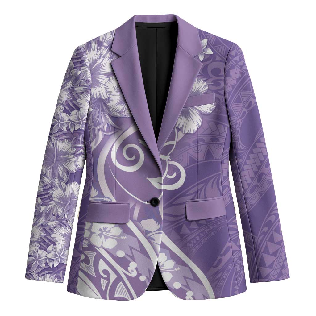 Polynesian Women's Day Blazer Purple Hibiscus Flowers With Polynesian Pattern