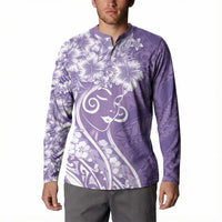 Polynesian Women's Day Button Sweatshirt Purple Hibiscus Flowers With Polynesian Pattern