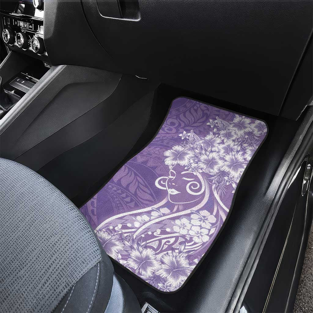 Polynesian Women's Day Car Mats Purple Hibiscus Flowers With Polynesian Pattern