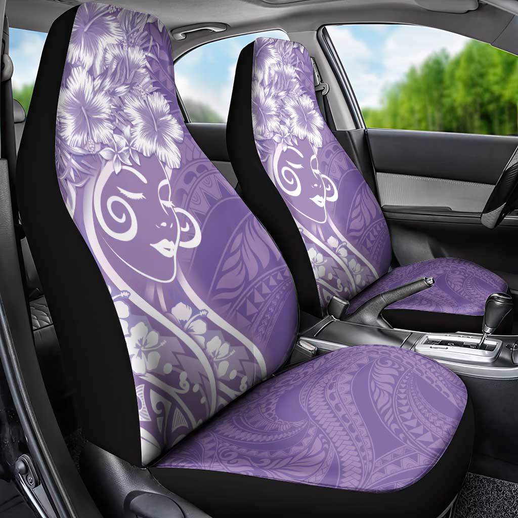 Polynesian Women's Day Car Seat Cover Purple Hibiscus Flowers With Polynesian Pattern
