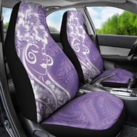 Polynesian Women's Day Car Seat Cover Purple Hibiscus Flowers With Polynesian Pattern