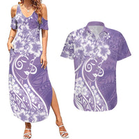Polynesian Women's Day Couples Matching Summer Maxi Dress and Hawaiian Shirt Purple Hibiscus Flowers With Polynesian Pattern