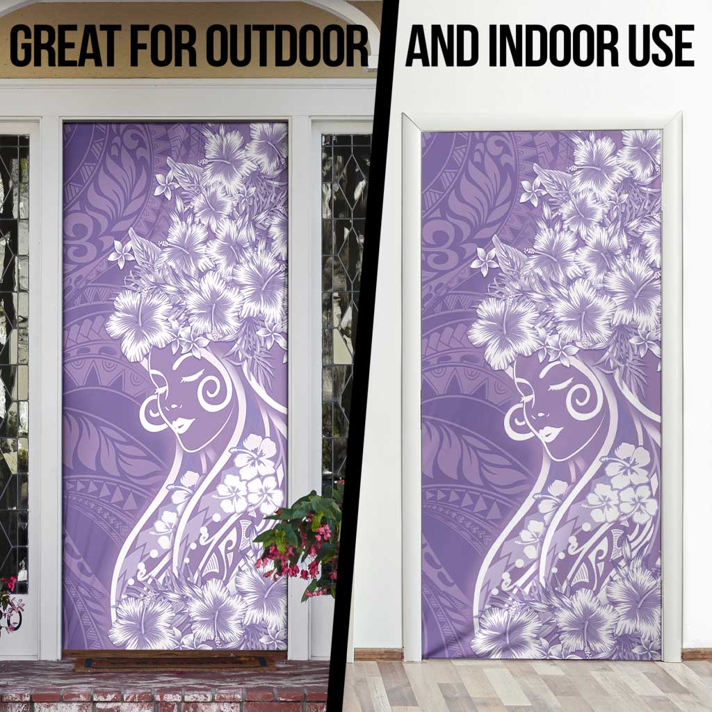 Polynesian Women's Day Door Cover Purple Hibiscus Flowers With Polynesian Pattern