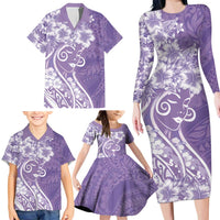 Polynesian Women's Day Family Matching Long Sleeve Bodycon Dress and Hawaiian Shirt Purple Hibiscus Flowers With Polynesian Pattern LT05 - Polynesian Pride