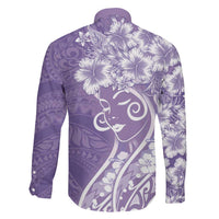 Polynesian Women's Day Family Matching Long Sleeve Bodycon Dress and Hawaiian Shirt Purple Hibiscus Flowers With Polynesian Pattern LT05 - Polynesian Pride