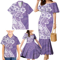 Polynesian Women's Day Family Matching Mermaid Dress and Hawaiian Shirt Purple Hibiscus Flowers With Polynesian Pattern LT05 - Polynesian Pride
