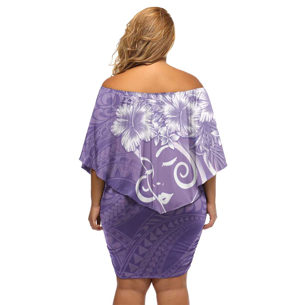 Polynesian Women's Day Family Matching Off Shoulder Short Dress and Hawaiian Shirt Purple Hibiscus Flowers With Polynesian Pattern LT05 - Polynesian Pride