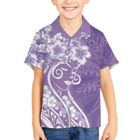 Polynesian Women's Day Family Matching Off Shoulder Short Dress and Hawaiian Shirt Purple Hibiscus Flowers With Polynesian Pattern LT05 Son's Shirt Purple - Polynesian Pride