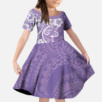 Polynesian Women's Day Family Matching Short Sleeve Bodycon Dress and Hawaiian Shirt Purple Hibiscus Flowers With Polynesian Pattern LT05 Daughter's Dress Purple - Polynesian Pride