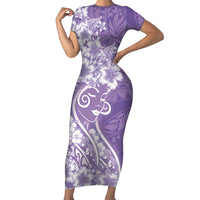 Polynesian Women's Day Family Matching Short Sleeve Bodycon Dress and Hawaiian Shirt Purple Hibiscus Flowers With Polynesian Pattern LT05 Mom's Dress Purple - Polynesian Pride