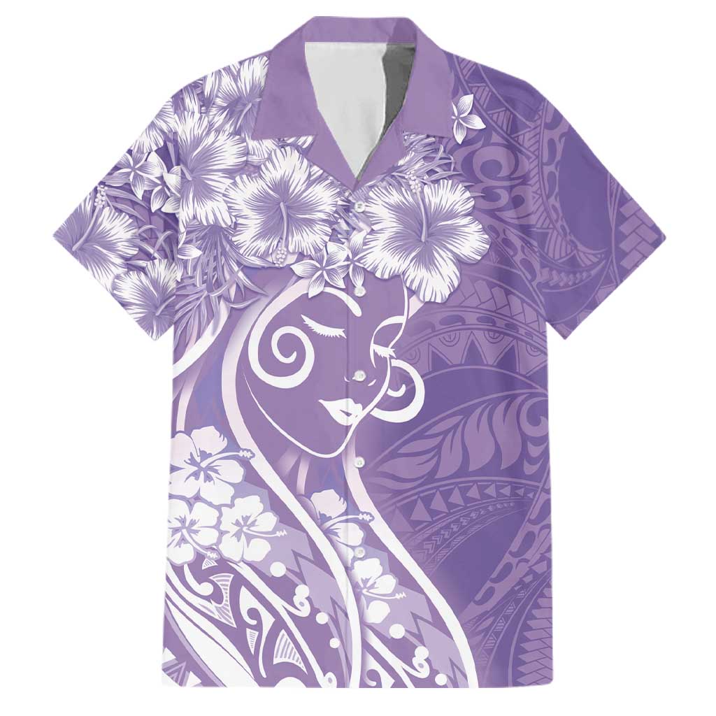 Polynesian Women's Day Family Matching Tank Maxi Dress and Hawaiian Shirt Purple Hibiscus Flowers With Polynesian Pattern LT05 Dad's Shirt - Short Sleeve Purple - Polynesian Pride
