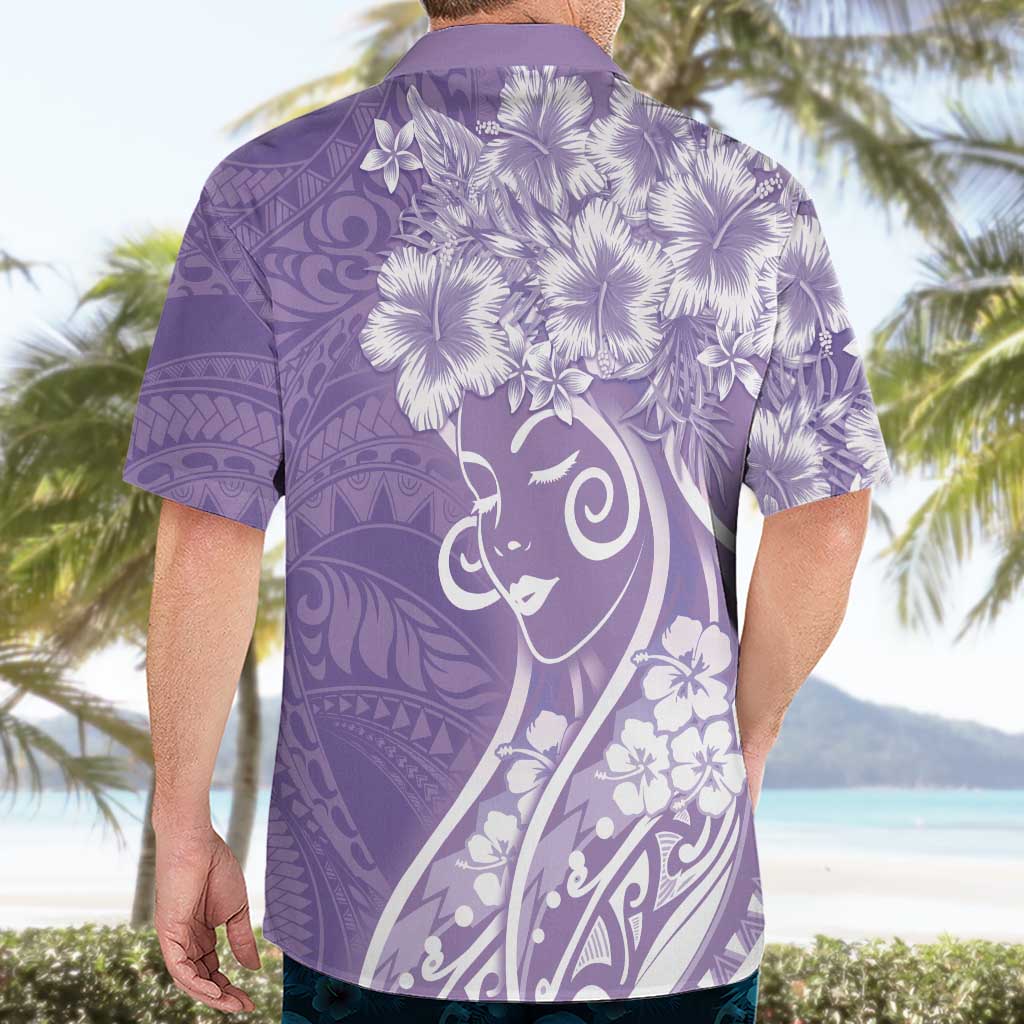 Polynesian Women's Day Hawaiian Shirt Purple Hibiscus Flowers With Polynesian Pattern