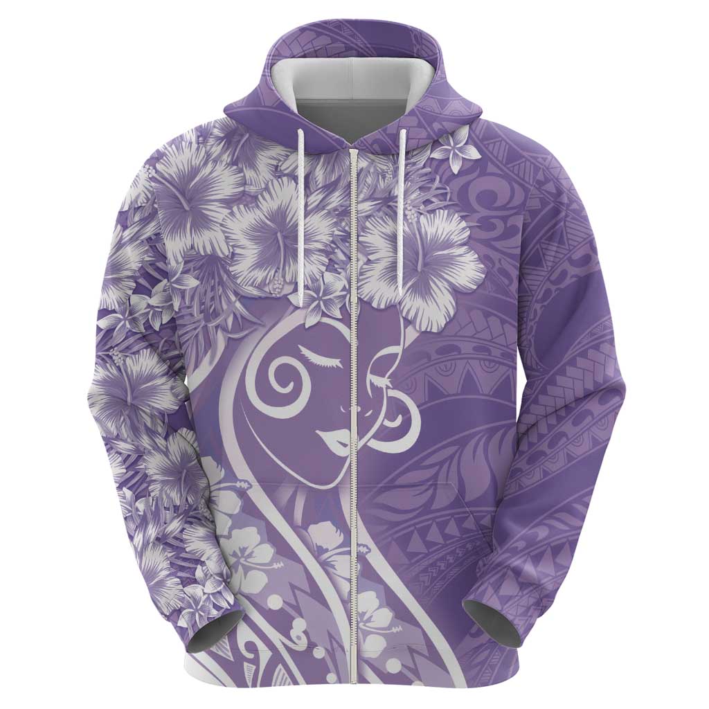 Polynesian Women's Day Hoodie Purple Hibiscus Flowers With Polynesian Pattern