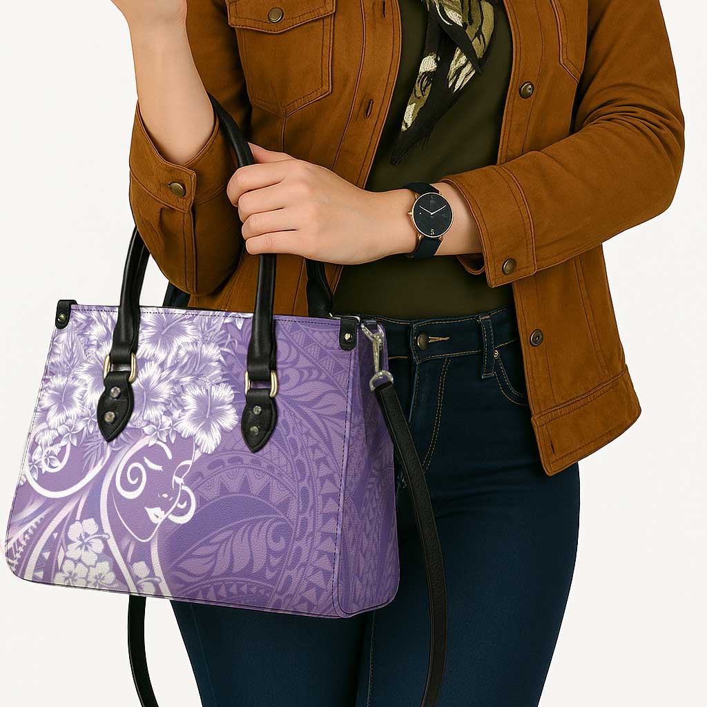 Polynesian Women's Day Leather Bag Purple Hibiscus Flowers With Polynesian Pattern