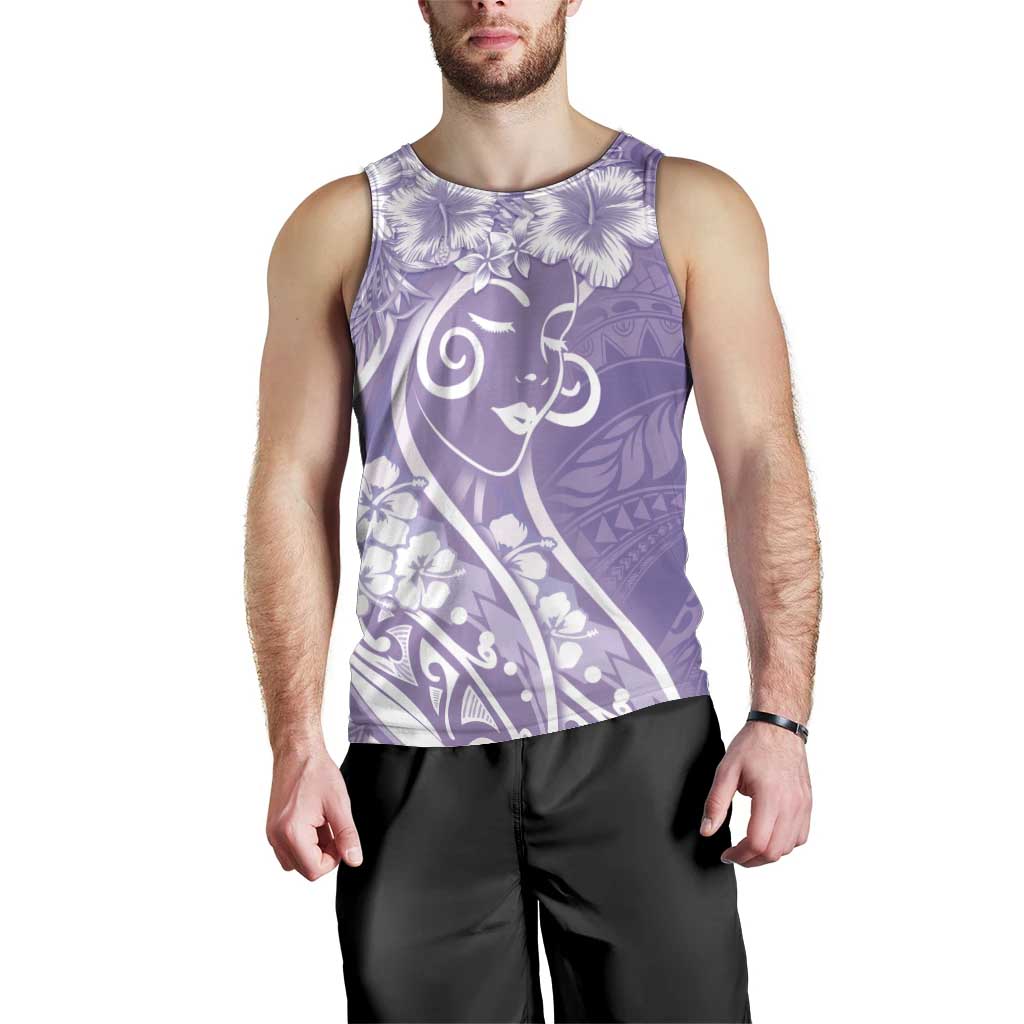 Polynesian Women's Day Men Tank Top Purple Hibiscus Flowers With Polynesian Pattern