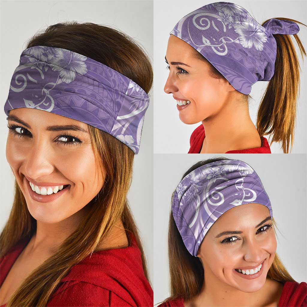 Polynesian Women's Day Neck Gaiter Purple Hibiscus Flowers With Polynesian Pattern