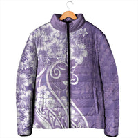 Polynesian Women's Day Padded Jacket Purple Hibiscus Flowers With Polynesian Pattern