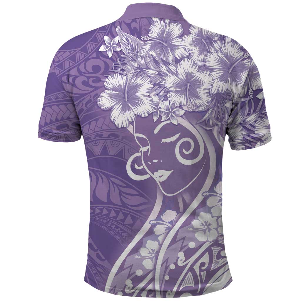 Polynesian Women's Day Polo Shirt Purple Hibiscus Flowers With Polynesian Pattern