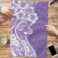 Polynesian Women's Day Puzzle Purple Hibiscus Flowers With Polynesian Pattern