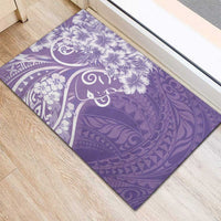 Polynesian Women's Day Rubber Doormat Purple Hibiscus Flowers With Polynesian Pattern