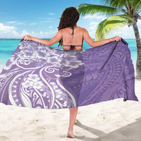 Polynesian Women's Day Sarong Purple Hibiscus Flowers With Polynesian Pattern