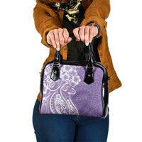 Polynesian Women's Day Shoulder Handbag Purple Hibiscus Flowers With Polynesian Pattern