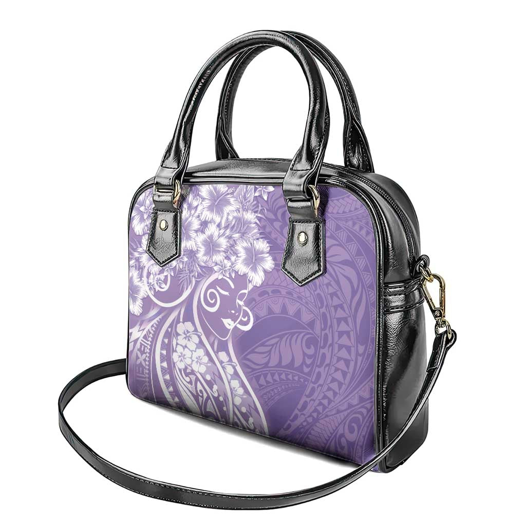 Polynesian Women's Day Shoulder Handbag Purple Hibiscus Flowers With Polynesian Pattern