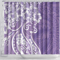 Polynesian Women's Day Shower Curtain Purple Hibiscus Flowers With Polynesian Pattern