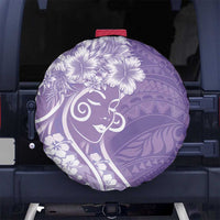 Polynesian Women's Day Spare Tire Cover Purple Hibiscus Flowers With Polynesian Pattern