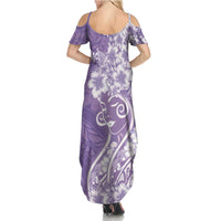Polynesian Women's Day Summer Maxi Dress Purple Hibiscus Flowers With Polynesian Pattern