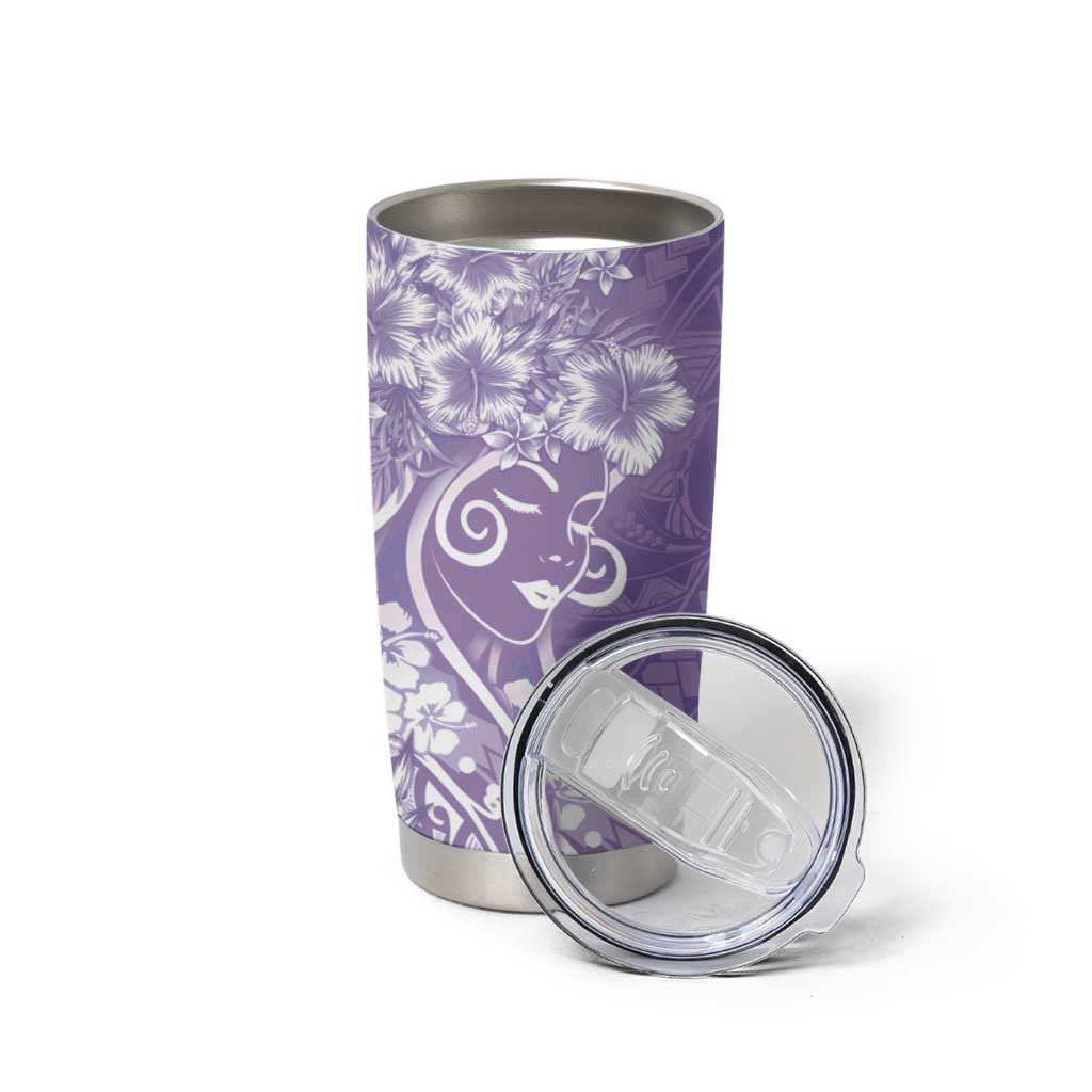 Polynesian Women's Day Tumbler Cup Purple Hibiscus Flowers With Polynesian Pattern