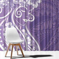 Polynesian Women's Day Window Curtain Purple Hibiscus Flowers With Polynesian Pattern
