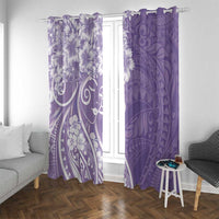Polynesian Women's Day Window Curtain Purple Hibiscus Flowers With Polynesian Pattern