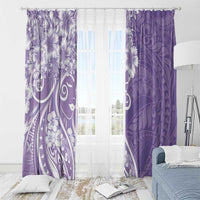Polynesian Women's Day Window Curtain Purple Hibiscus Flowers With Polynesian Pattern