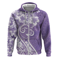 Polynesian Women's Day Zip Hoodie Purple Hibiscus Flowers With Polynesian Pattern