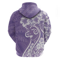 Polynesian Women's Day Zip Hoodie Purple Hibiscus Flowers With Polynesian Pattern