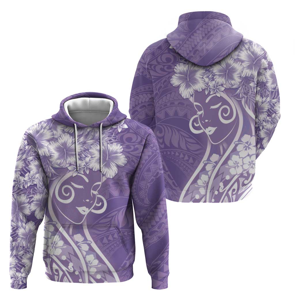 Polynesian Women's Day Zip Hoodie Purple Hibiscus Flowers With Polynesian Pattern