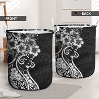 Polynesian Women's Day Laundry Basket Black Hibiscus Flowers With Polynesian Pattern