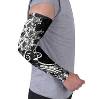 Polynesian Women's Day Arm Sleeves Black Hibiscus Flowers With Polynesian Pattern