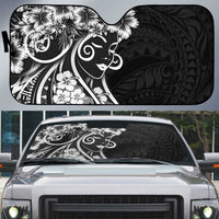 Polynesian Women's Day Auto Sun Shade Black Hibiscus Flowers With Polynesian Pattern